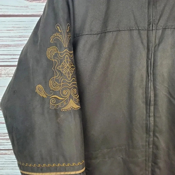 Cabelas Womens Large Brown Embroidered Goose Down Faux Suede Puffer Coat - Picture 4 of 12